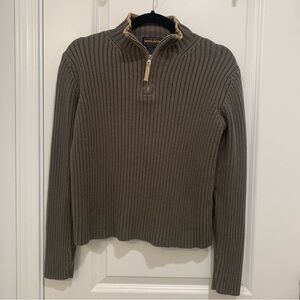 Woolrich Vintage Women's Green w/ Tan Trim 1/4 Zip Pullover Sweater Size Small